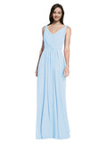 Long A-Line V-Neck Sleeveless Light Sky Blue Chiffon Bridesmaid Dress Ezra