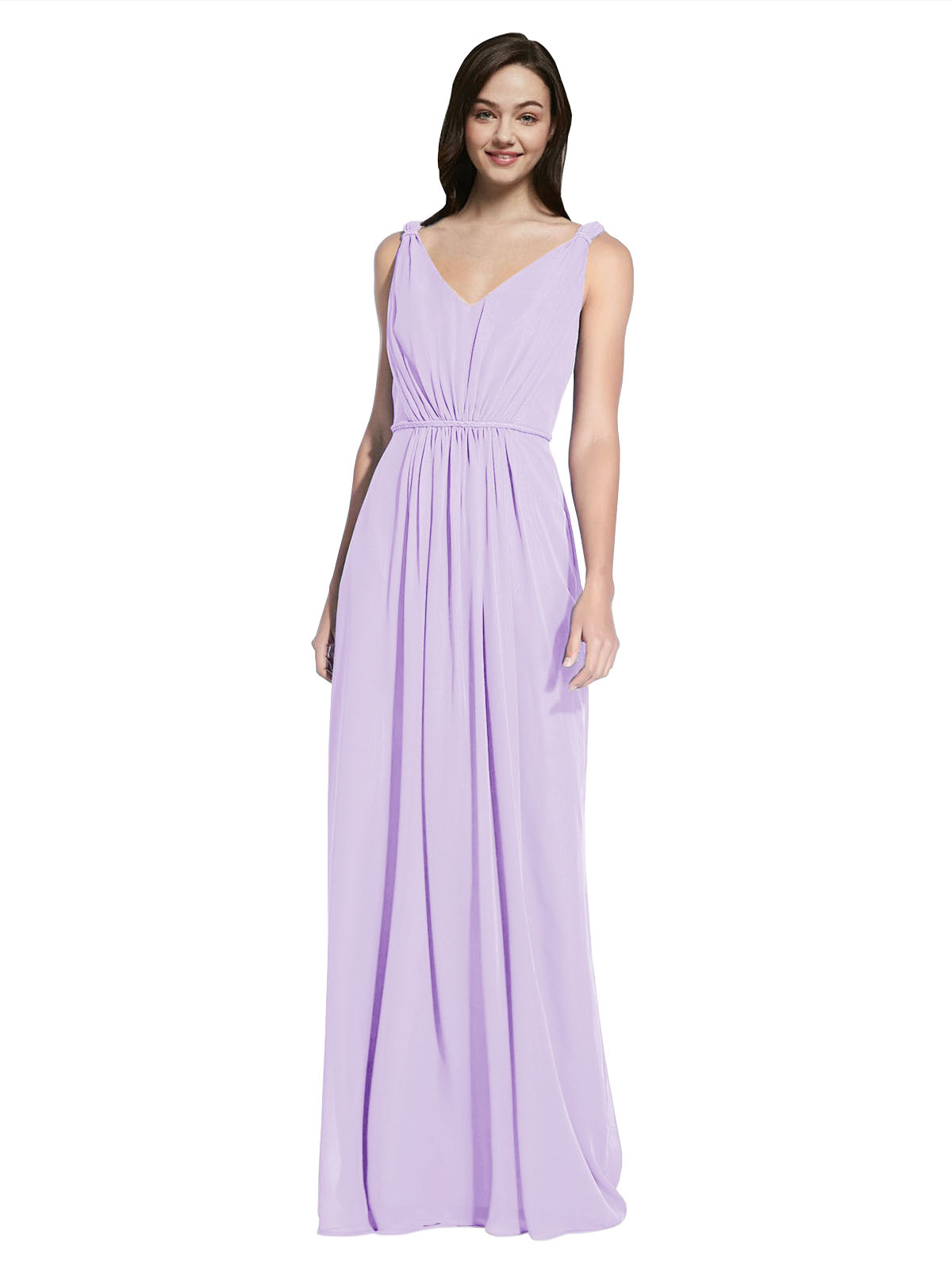 Long A-Line V-Neck Sleeveless Lilac Chiffon Bridesmaid Dress Ezra