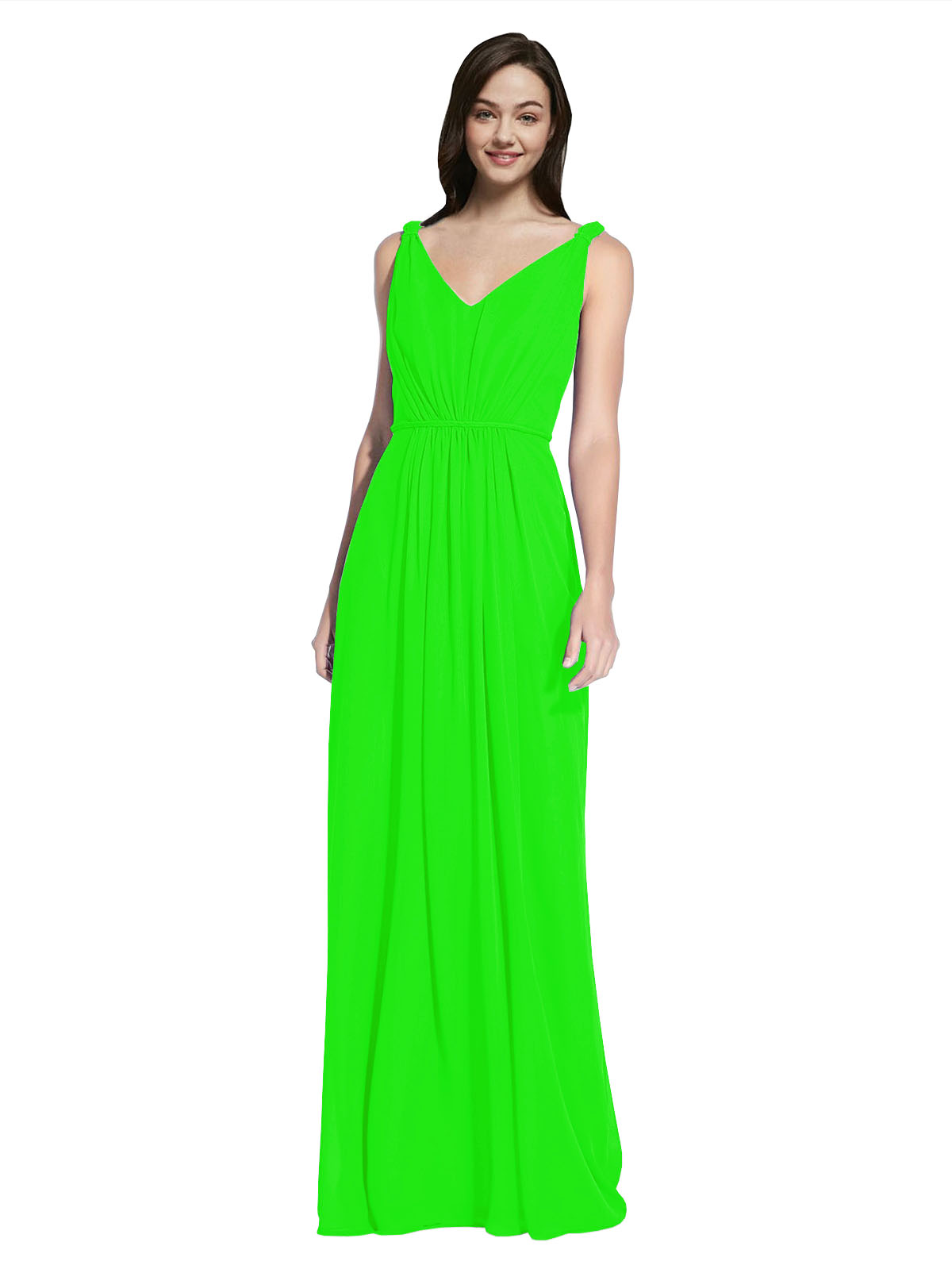 Long A-Line V-Neck Sleeveless Lime Green Chiffon Bridesmaid Dress Ezra