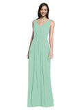 Long A-Line V-Neck Sleeveless Mint Green Chiffon Bridesmaid Dress Ezra