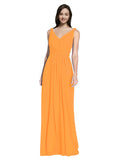 Long A-Line V-Neck Sleeveless Orange Chiffon Bridesmaid Dress Ezra