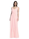 Long A-Line V-Neck Sleeveless Pink Chiffon Bridesmaid Dress Ezra
