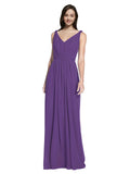 Long A-Line V-Neck Sleeveless Plum Purple Chiffon Bridesmaid Dress Ezra