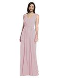 Long A-Line V-Neck Sleeveless Primrose Chiffon Bridesmaid Dress Ezra