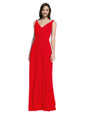 Long A-Line V-Neck Sleeveless Red Chiffon Bridesmaid Dress Ezra