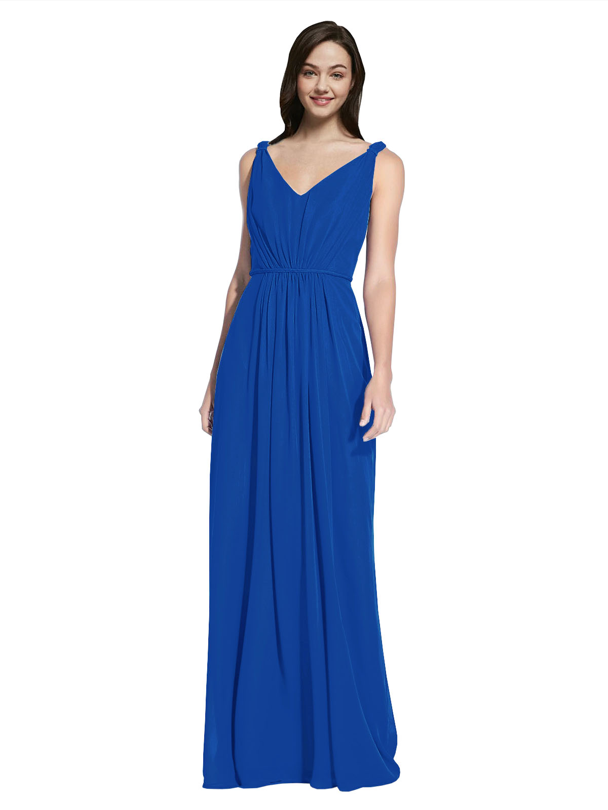 Long A-Line V-Neck Sleeveless Royal Blue Chiffon Bridesmaid Dress Ezra