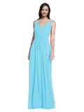 Long A-Line V-Neck Sleeveless Sky Blue Chiffon Bridesmaid Dress Ezra