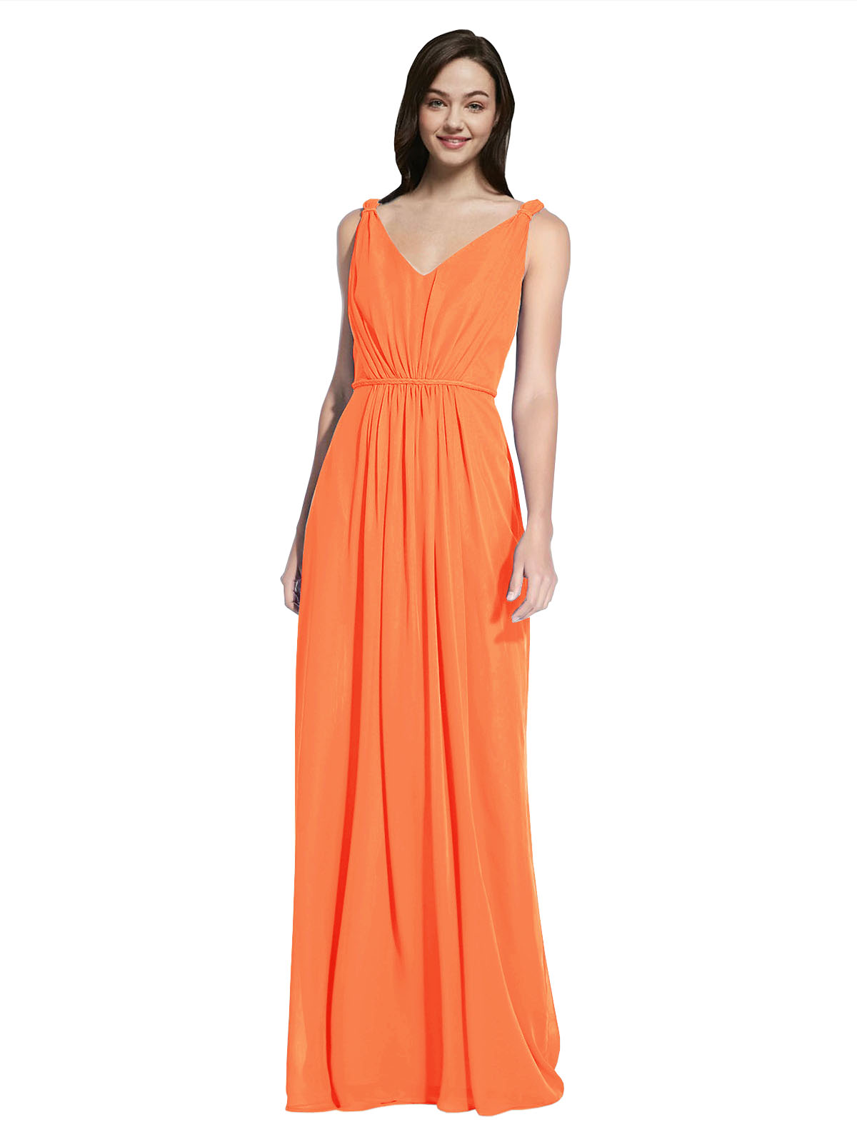 Long A-Line V-Neck Sleeveless Tangerine Tango Chiffon Bridesmaid Dress Ezra