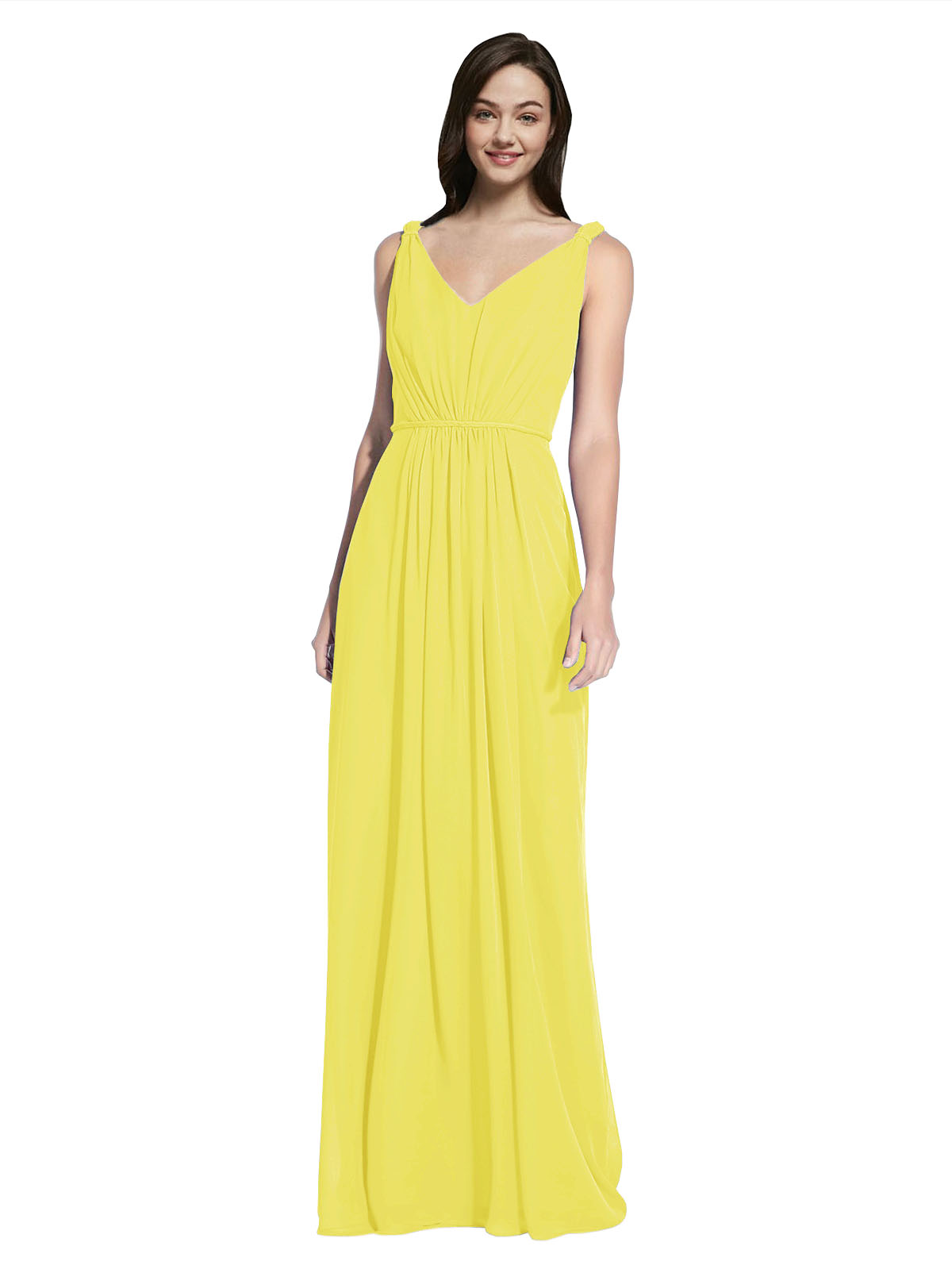 Long A-Line V-Neck Sleeveless Yellow Chiffon Bridesmaid Dress Ezra