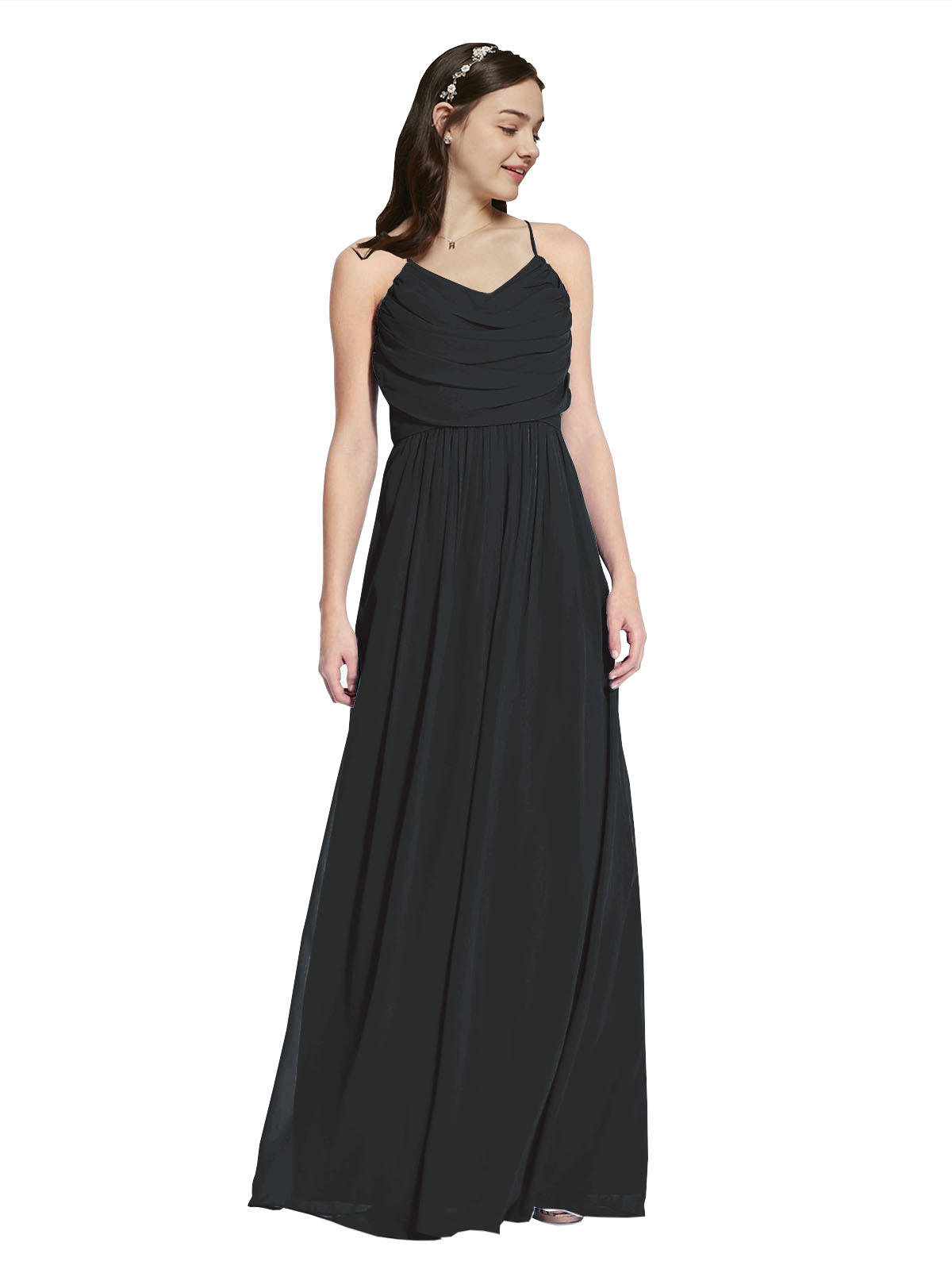 Long A-Line Cowl Sleeveless Black Chiffon Bridesmaid Dress Jasper