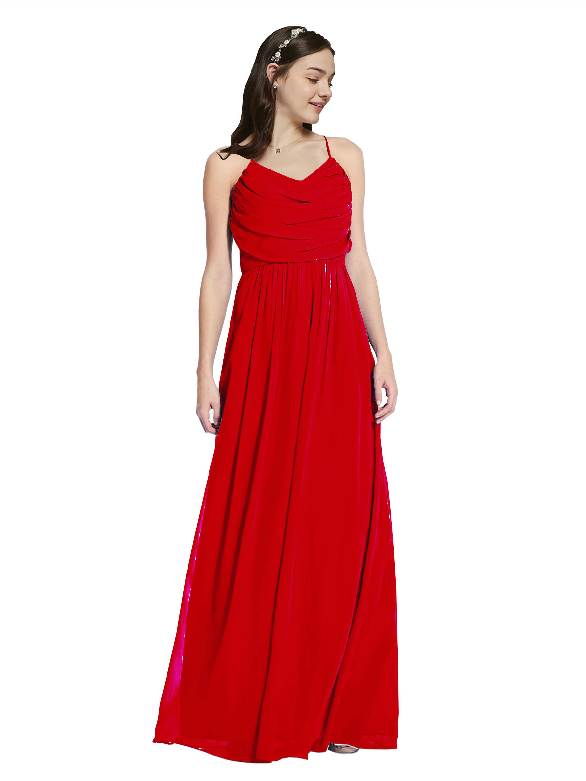 Long A-Line Cowl Sleeveless Dark Red Chiffon Bridesmaid Dress Jasper
