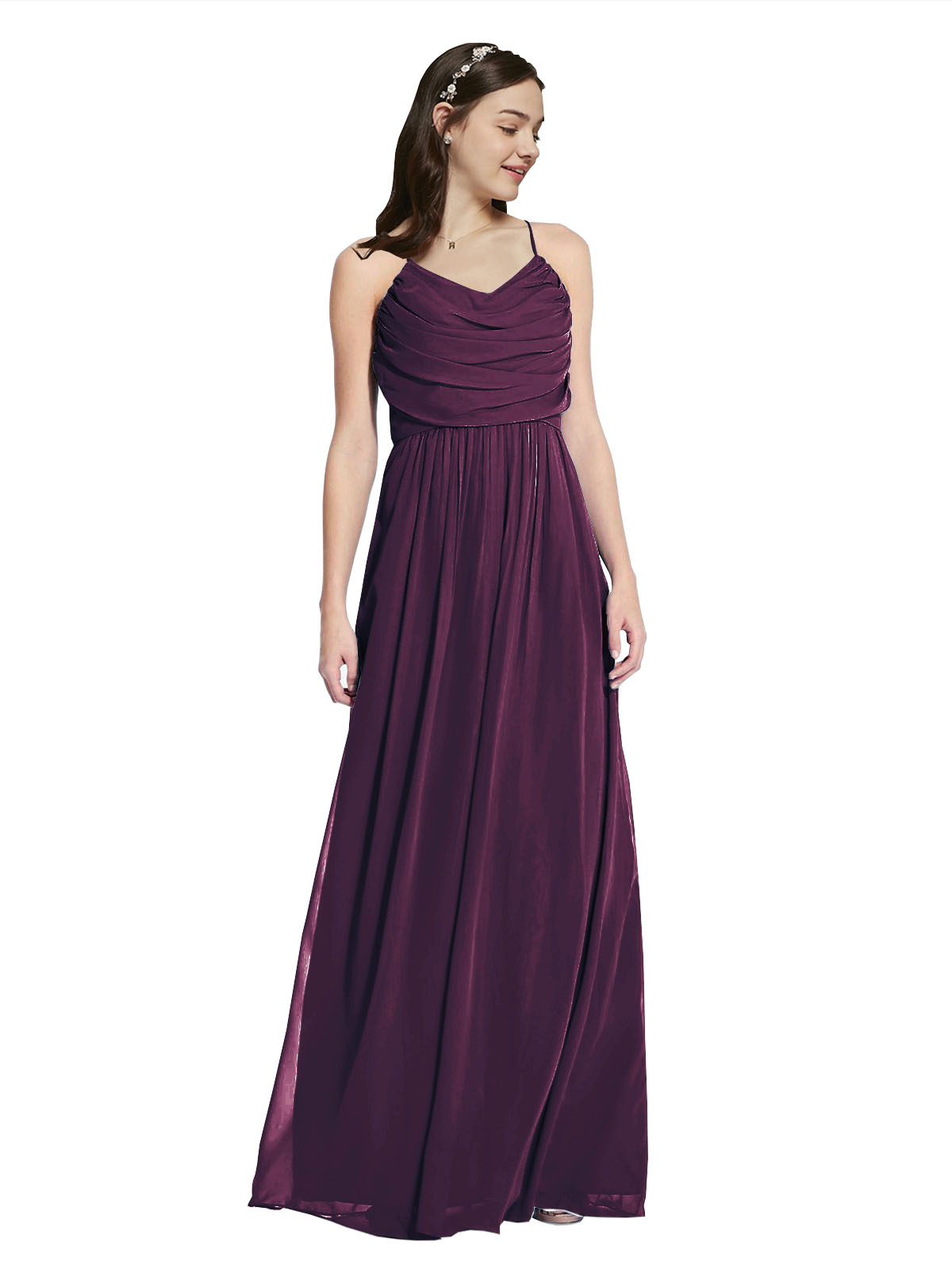 Long A-Line Cowl Sleeveless Grape Chiffon Bridesmaid Dress Jasper