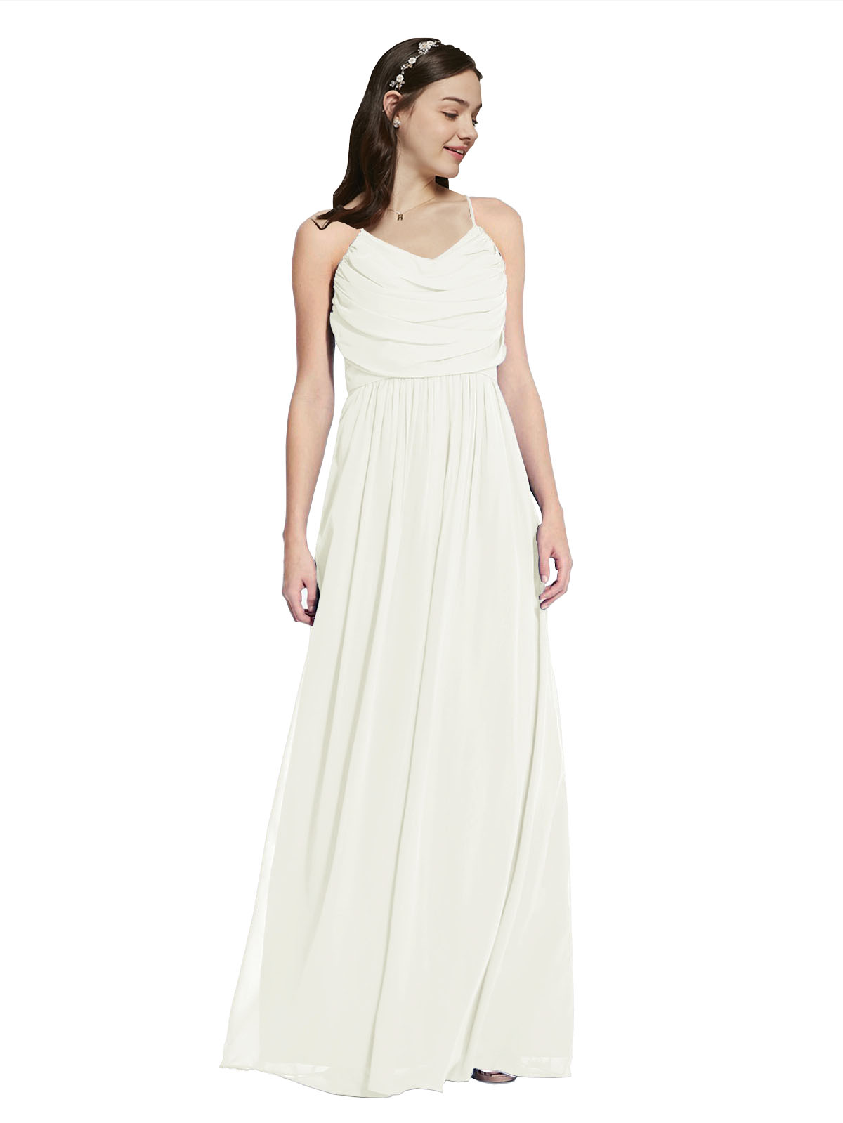 Long A-Line Cowl Sleeveless Ivory Chiffon Bridesmaid Dress Jasper