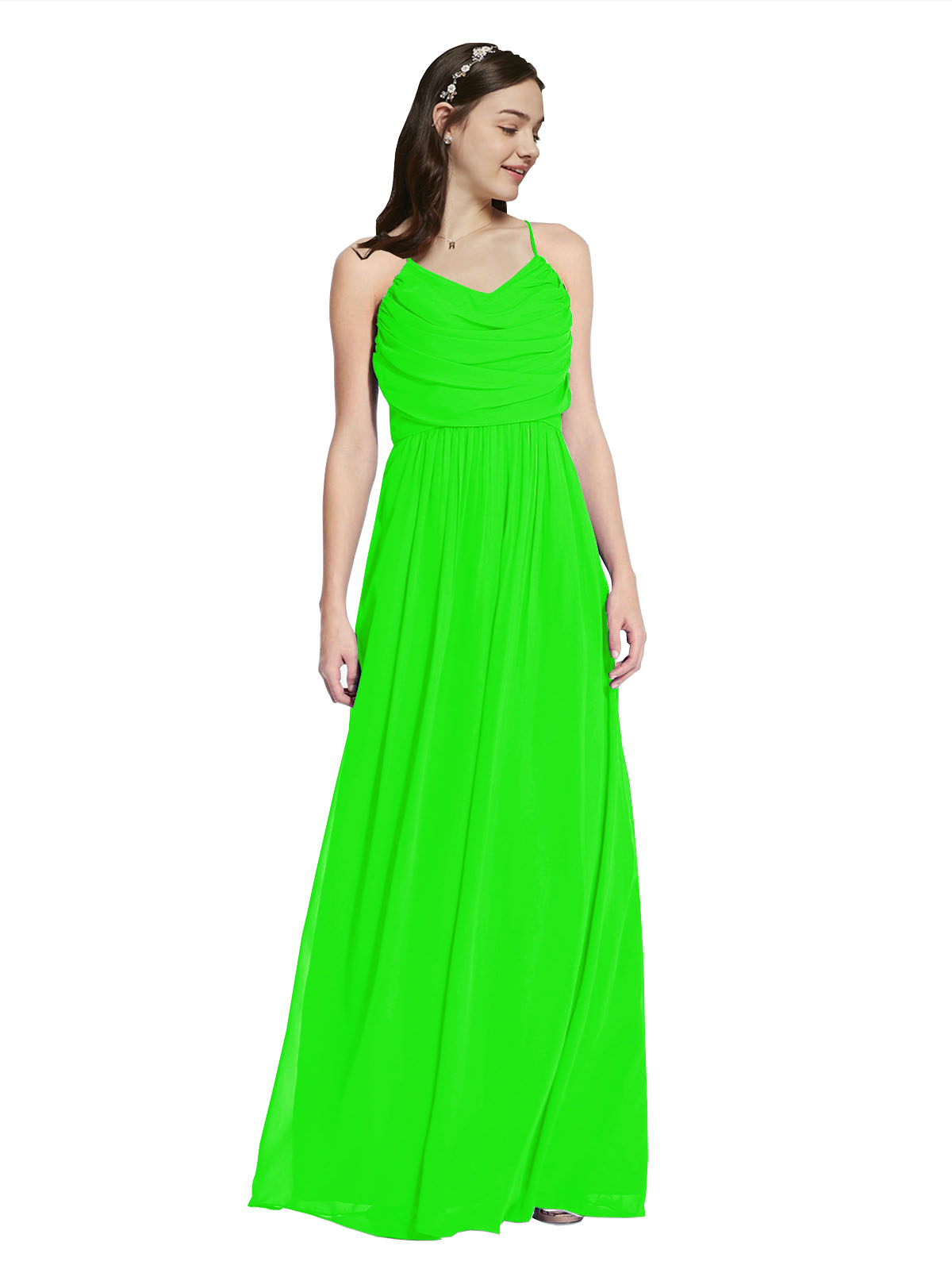 Long A-Line Cowl Sleeveless Lime Green Chiffon Bridesmaid Dress Jasper