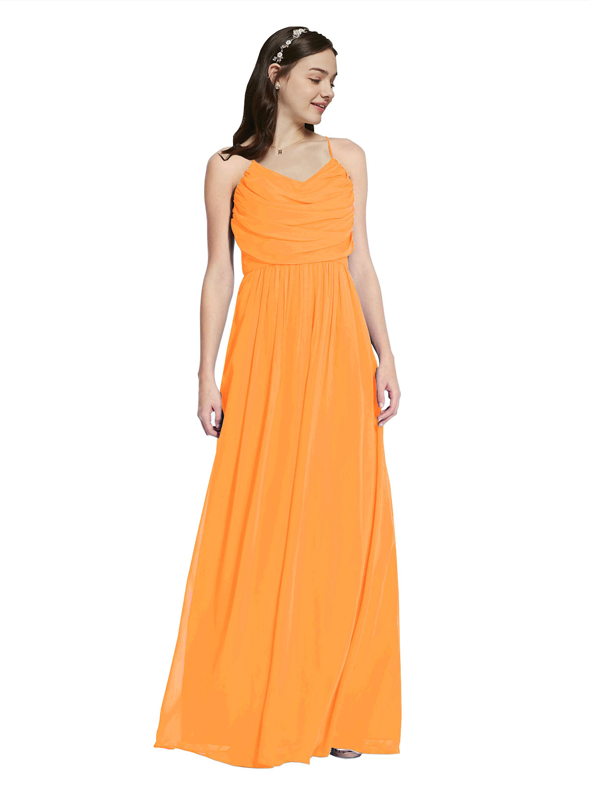 Long A-Line Cowl Sleeveless Orange Chiffon Bridesmaid Dress Jasper