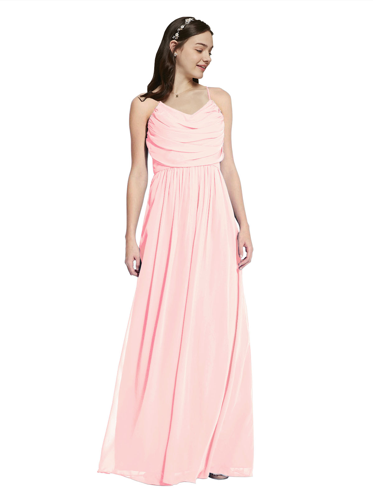 Long A-Line Cowl Sleeveless Pink Chiffon Bridesmaid Dress Jasper
