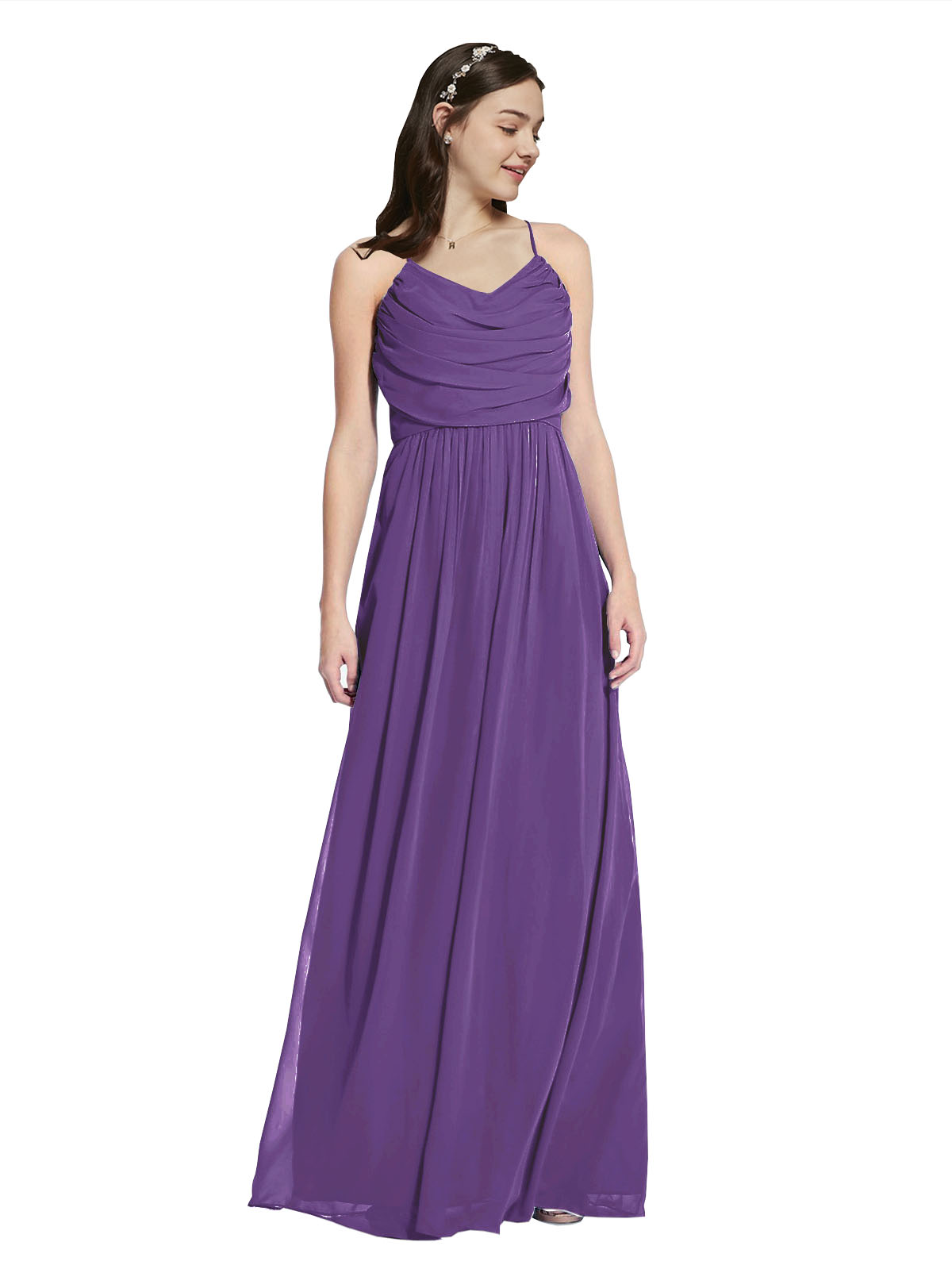 Long A-Line Cowl Sleeveless Plum Purple Chiffon Bridesmaid Dress Jasper