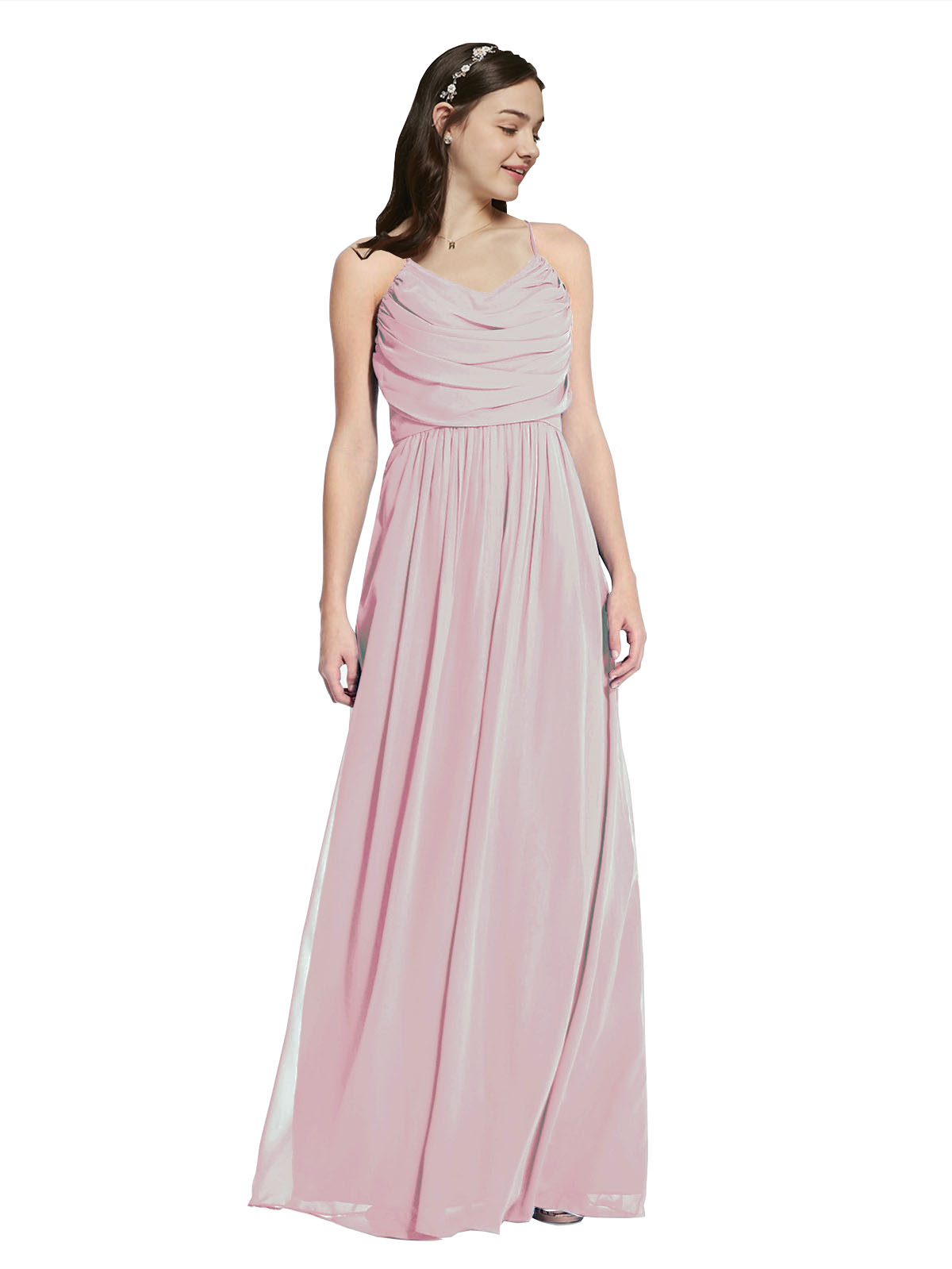 Long A-Line Cowl Sleeveless Primrose Chiffon Bridesmaid Dress Jasper