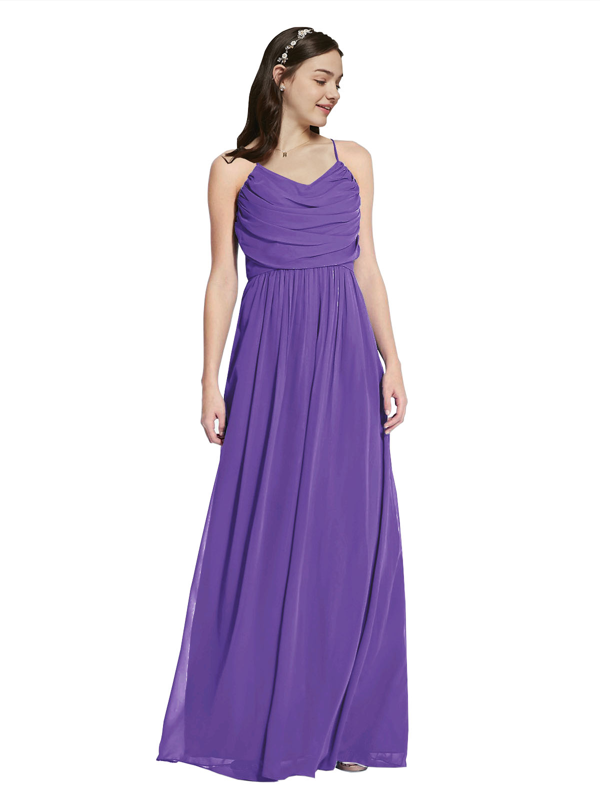 Long A-Line Cowl Sleeveless Purple Chiffon Bridesmaid Dress Jasper