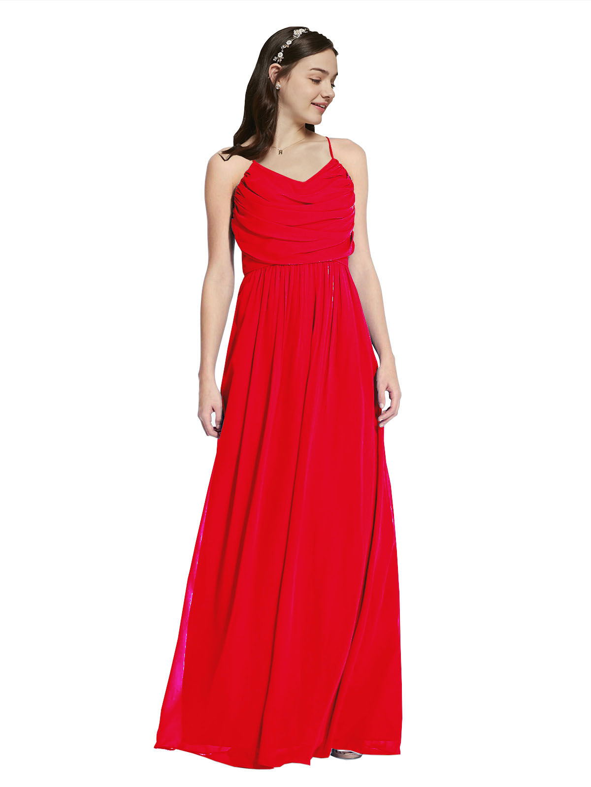 Long A-Line Cowl Sleeveless Red Chiffon Bridesmaid Dress Jasper