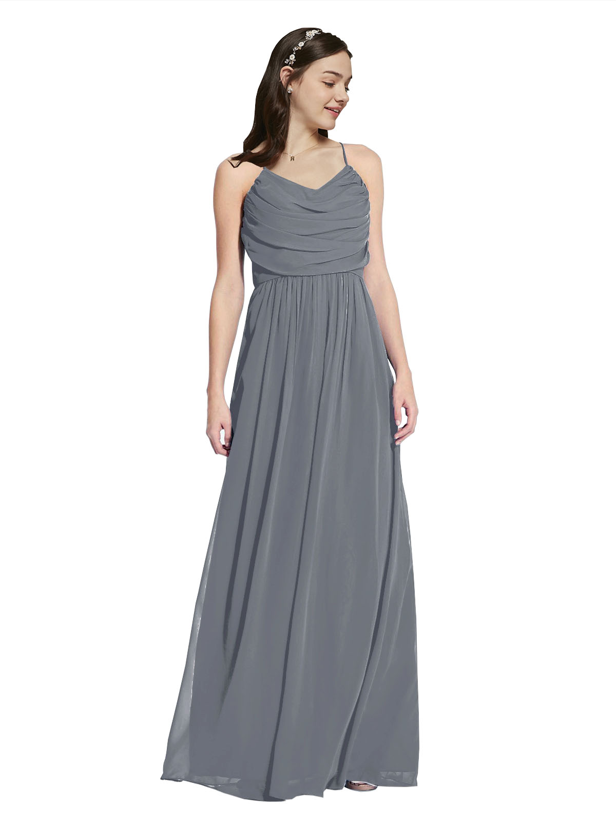 Long A-Line Cowl Sleeveless Slate Grey Chiffon Bridesmaid Dress Jasper