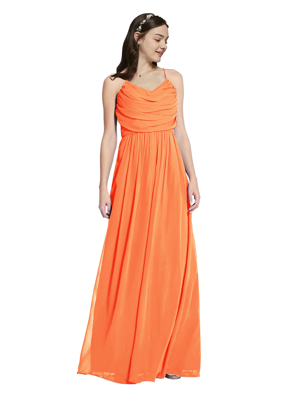 Long A-Line Cowl Sleeveless Tangerine Tango Chiffon Bridesmaid Dress Jasper