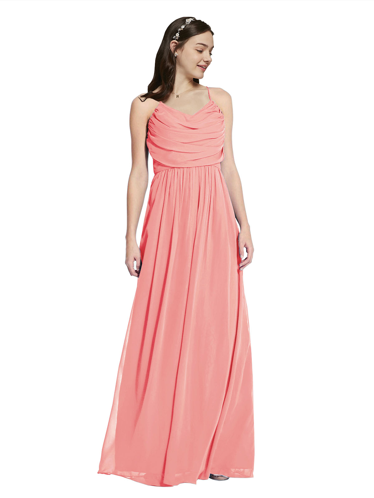 Long A-Line Cowl Sleeveless Watermelon Chiffon Bridesmaid Dress Jasper