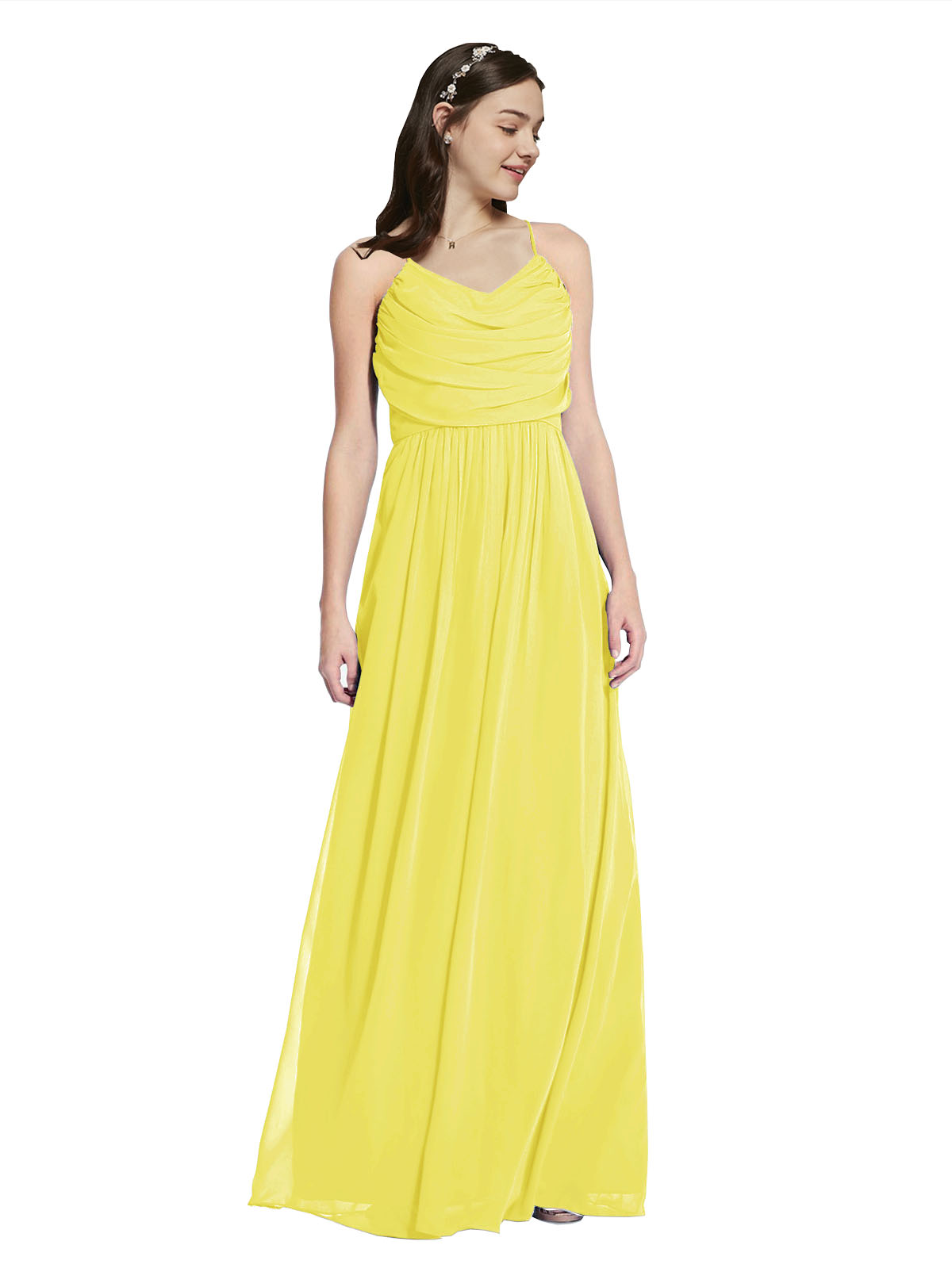 Long A-Line Cowl Sleeveless Yellow Chiffon Bridesmaid Dress Jasper