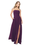 Grape A-Line Strapless, Spaghetti Straps Sleeveless Long Bridesmaid Dress Sainvil