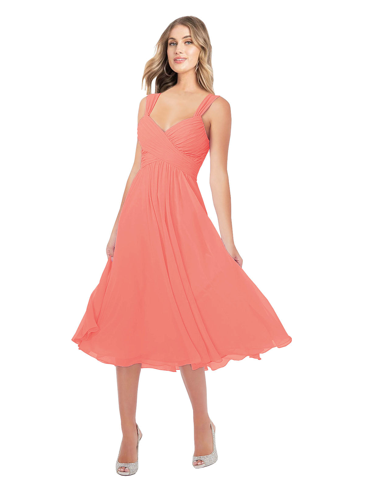 RightBrides Rodney Coral A-Line Sweetheart Sleeveless Short Bridesmaid Dress