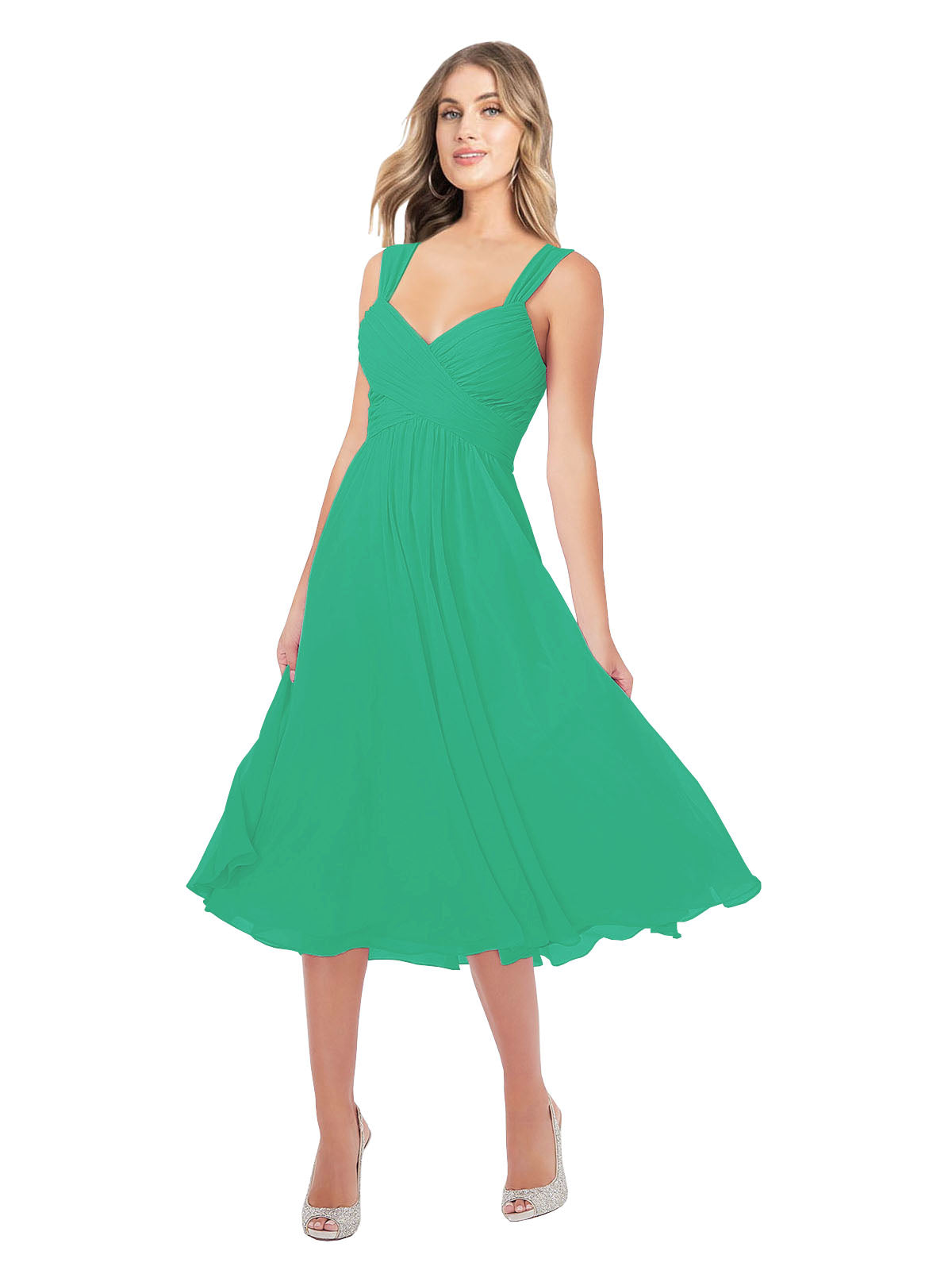 RightBrides Rodney Emerald Green A-Line Sweetheart Sleeveless Short Bridesmaid Dress