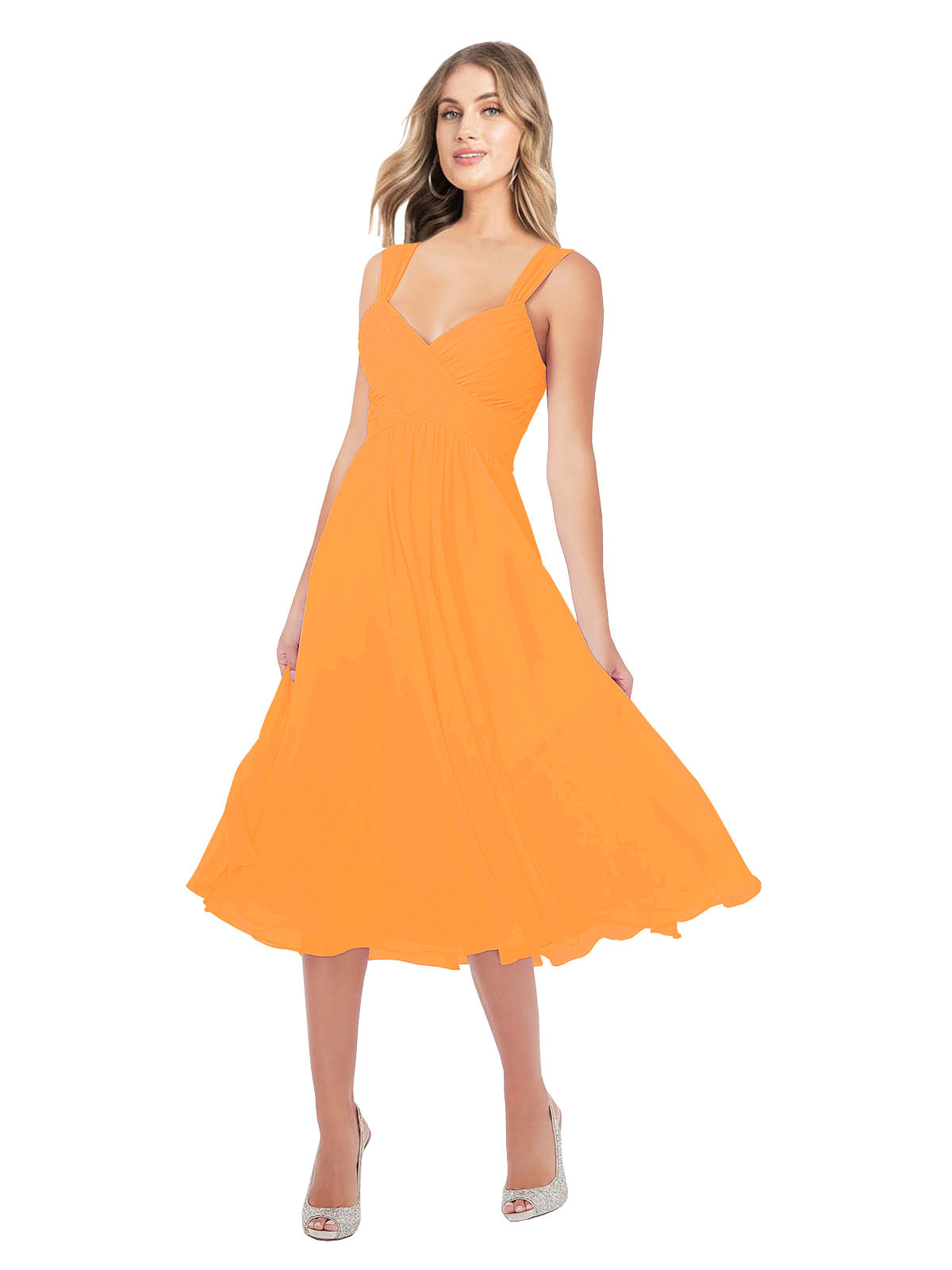 RightBrides Rodney Orange A-Line Sweetheart Sleeveless Short Bridesmaid Dress
