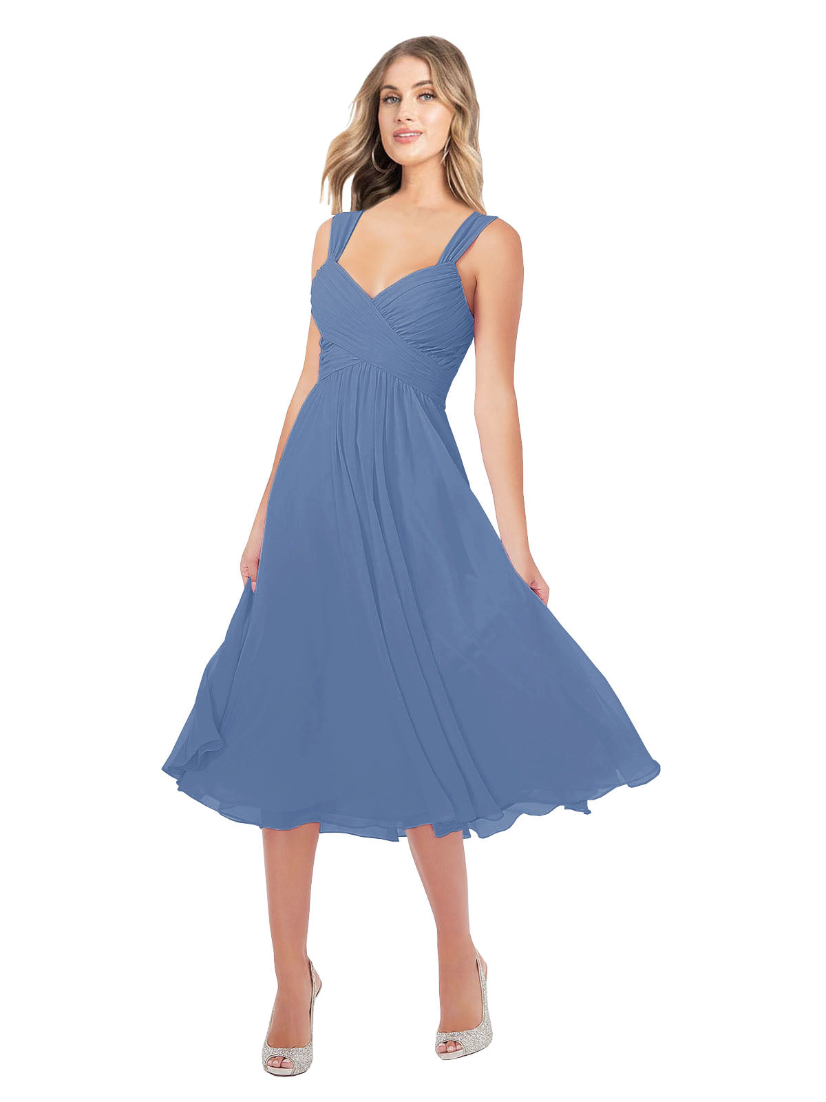 RightBrides Rodney Windsor Blue A-Line Sweetheart Sleeveless Short Bridesmaid Dress