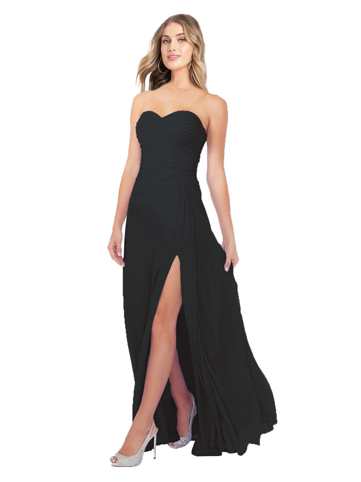 Black A-Line Strapless Sweetheart Sleeveless Long Bridesmaid Dress Fulton