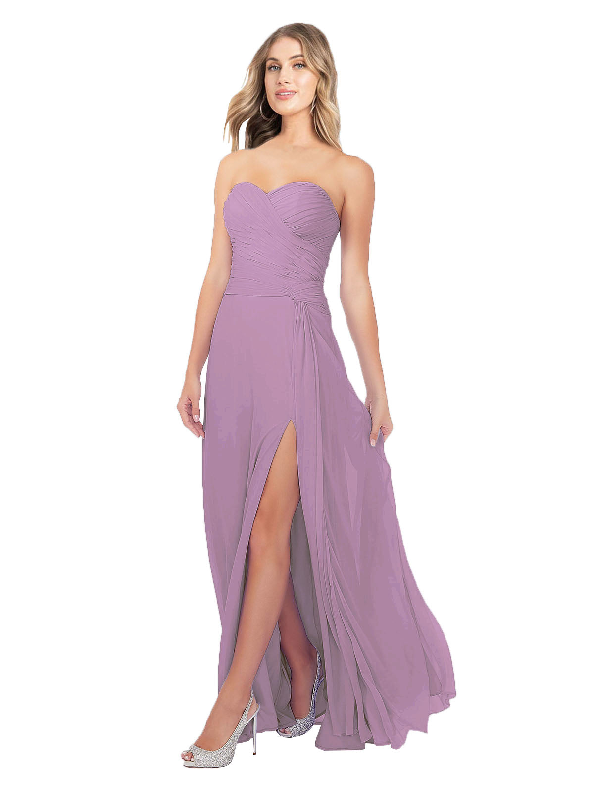 Dark Lavender A-Line Strapless Sweetheart Sleeveless Long Bridesmaid Dress Fulton