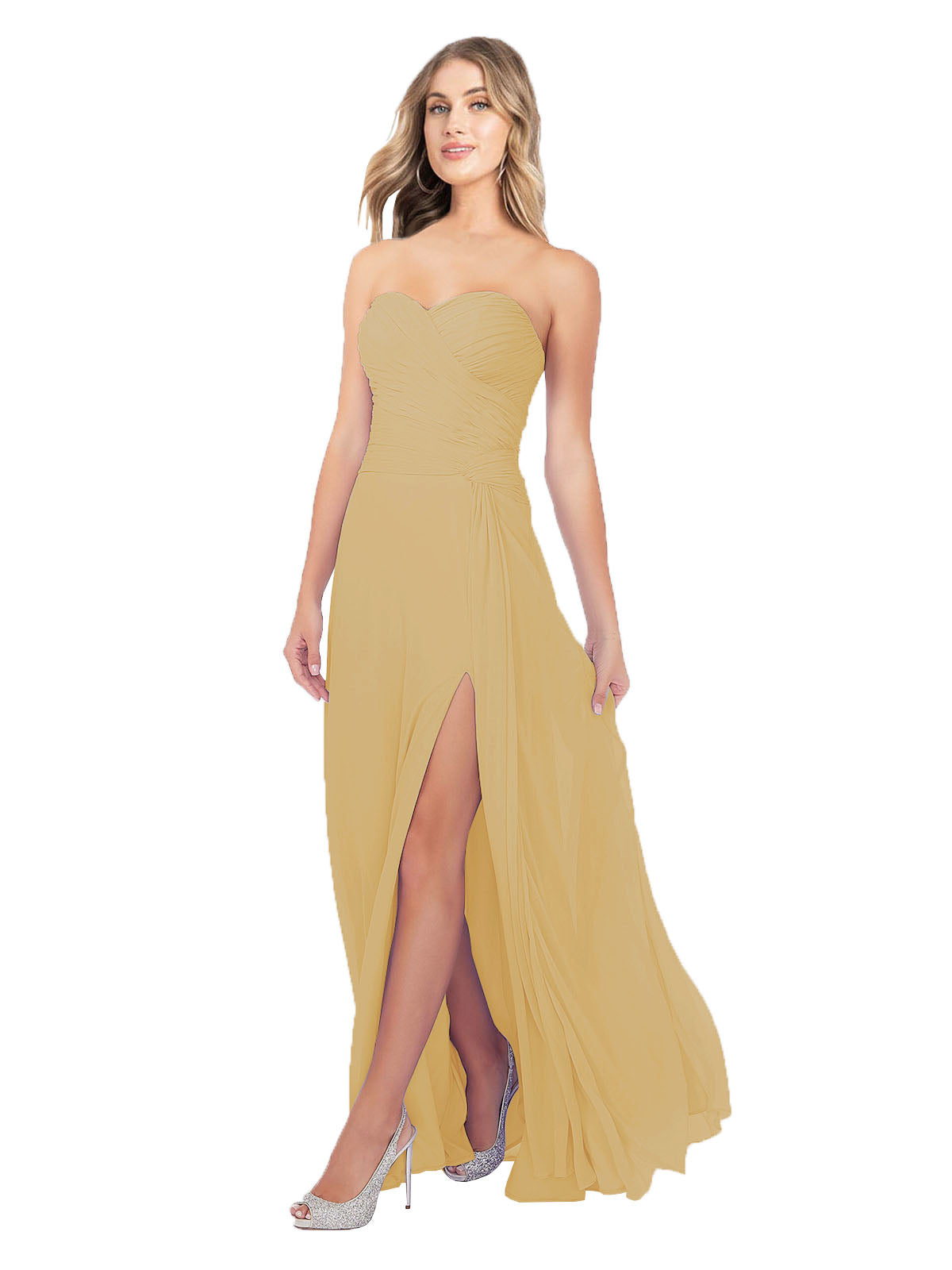 Gold A-Line Strapless Sweetheart Sleeveless Long Bridesmaid Dress Fulton