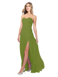 Olive Green A-Line Strapless Sweetheart Sleeveless Long Bridesmaid Dress Fulton