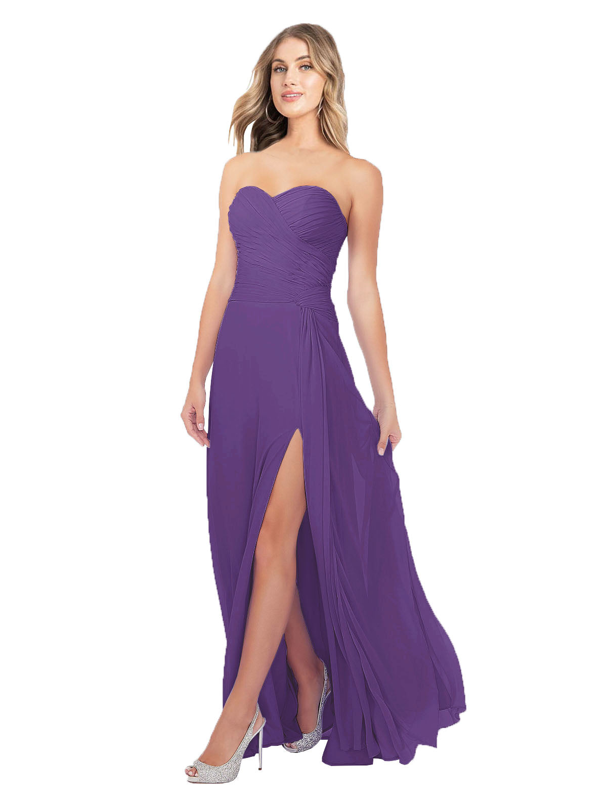 Plum Purple A-Line Strapless Sweetheart Sleeveless Long Bridesmaid Dress Fulton