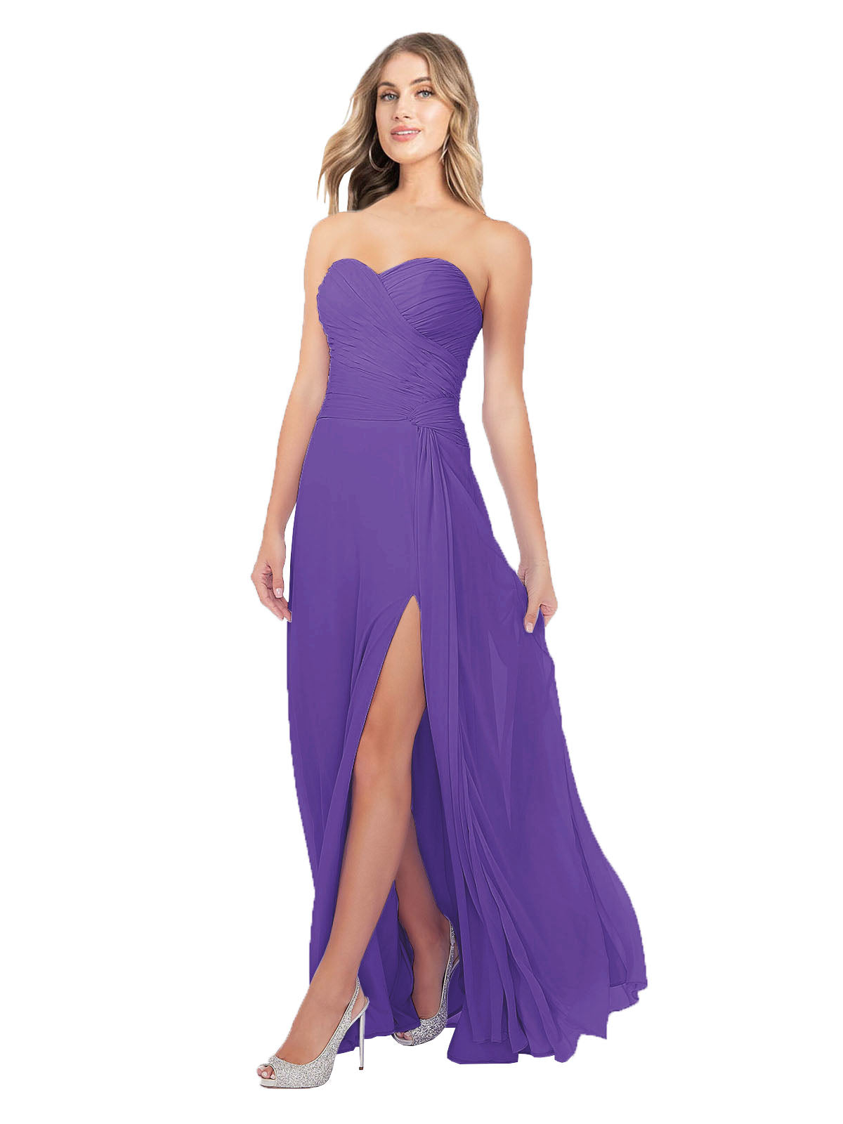 Purple A-Line Strapless Sweetheart Sleeveless Long Bridesmaid Dress Fulton