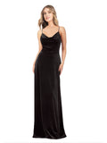 Black A-Line Scoop V-Neck Long Sleeveless Stretch Velvet Bridesmaid Dress Yvette
