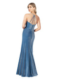 Blue Sheath Jewel, Spaghetti Straps Long Sleeveless Stretch Velvet Bridesmaid Dress Yvonne