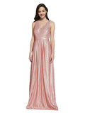 Rose Gold V-Neck Long Sleeveless Sequin Bridesmaid Dress Linden