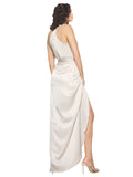 Long Silky Satin A-Line Halter High Neck Sleeveless Ivory Bridesmaid Dress Salto