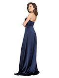 Long Silky Satin A-Line Sweetheart, High Neck Sleeveless Sapphire Bridesmaid Dress Morrow