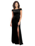 Black A-Line Square Long Cap Sleeves Stretch Velvet Bridesmaid Dress Marshall