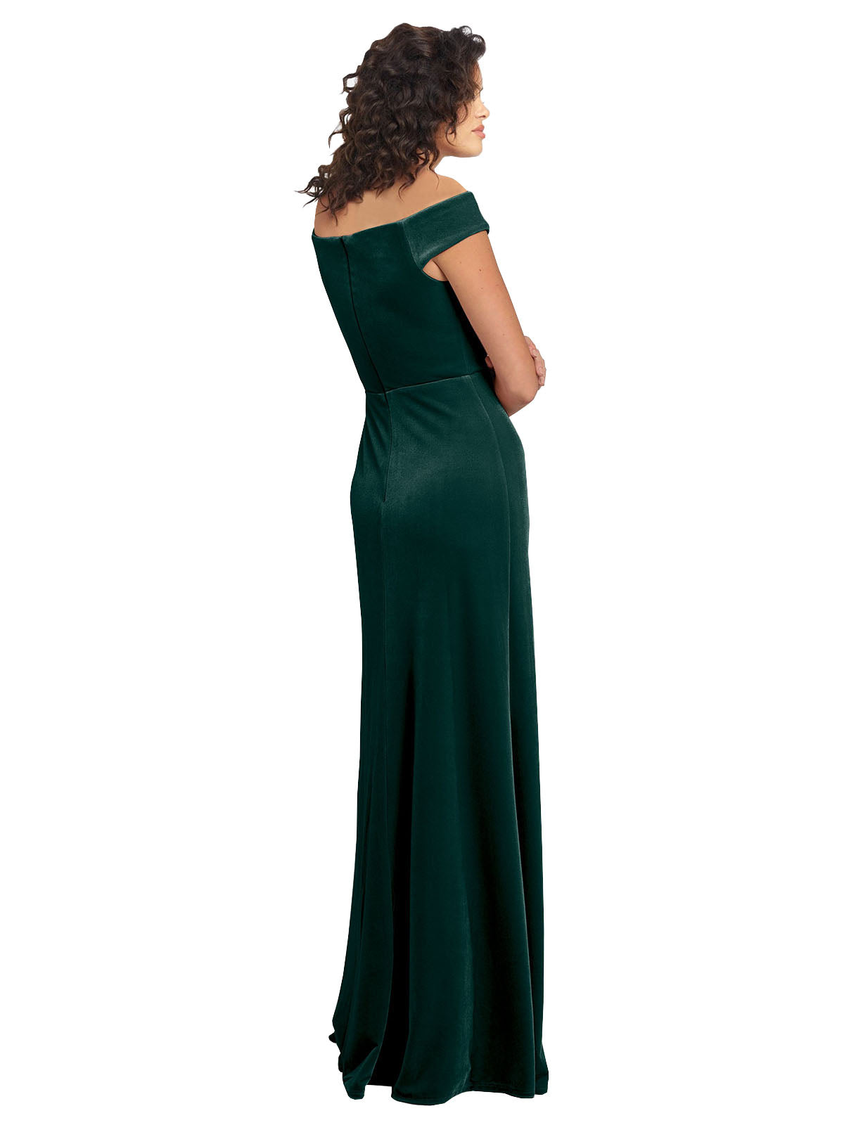 Dark Green A-Line Square Long Cap Sleeves Stretch Velvet Bridesmaid Dress Marshall