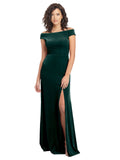 Dark Green A-Line Square Long Cap Sleeves Stretch Velvet Bridesmaid Dress Marshall