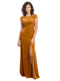 Gold A-Line Square Long Cap Sleeves Stretch Velvet Bridesmaid Dress Marshall