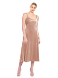 Pink A-Line Cowl Spaghetti Straps Short Sleeveless Stretch Velvet Bridesmaid Dress Hoppe