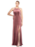 Cinnamon Rose A-Line Jewel, Spaghetti Straps Long Sleeveless Stretch Velvet Bridesmaid Dress Payne